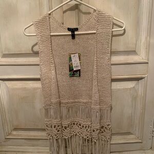 FANG Cream Crochet Fringe Knit Vest